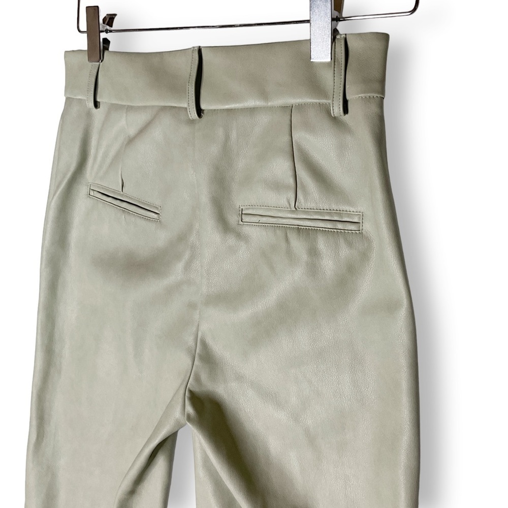 Zara Faux Leather Pants High Rise Wide Leg Ankle Crop Light Sage Sz XS - Picture 8 of 12